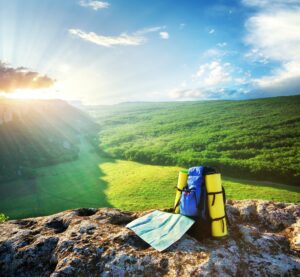 Backpack and map
