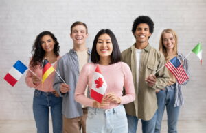 Young students of language school celebrate holiday