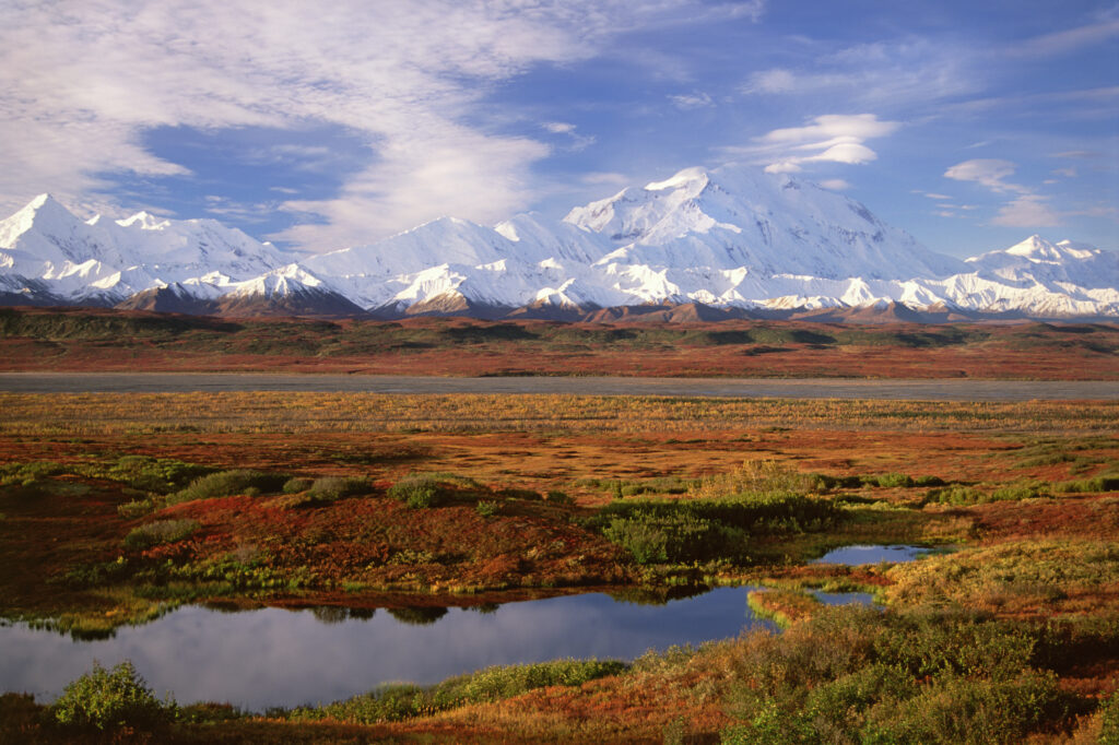 Tundra and kettle pond in Denali National Park, Alaska in the fall